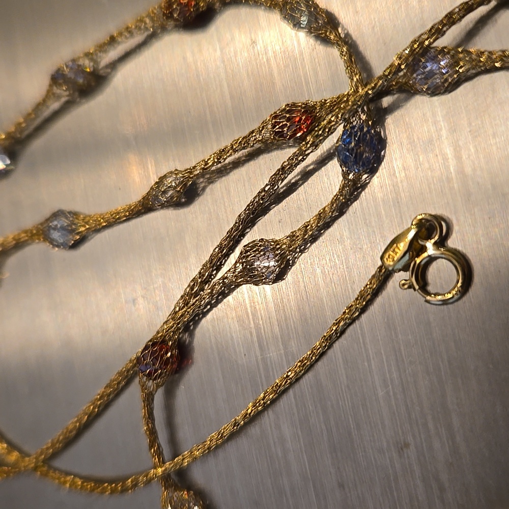 10KT Mesh Gold 18 Inch Necklace with Multi-Colored Stones - Picture 9 of 9